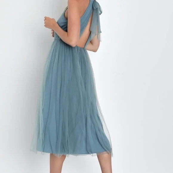 NWT Elegant Ambiance Slate Blue Tulle A-Line Midi Dress XL - Picture 2 of 7